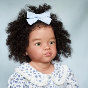 30" Finished Reborn Baby Doll Toddler Girl Curly Hair Handmade Gift Black Skin - Picture 1 of 2