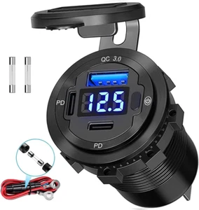 78W Triple-Port 12V USB Outlet with Voltmeter & Switch - Dual PD3.0 & QC3.0 Quic - Photo 1 sur 12