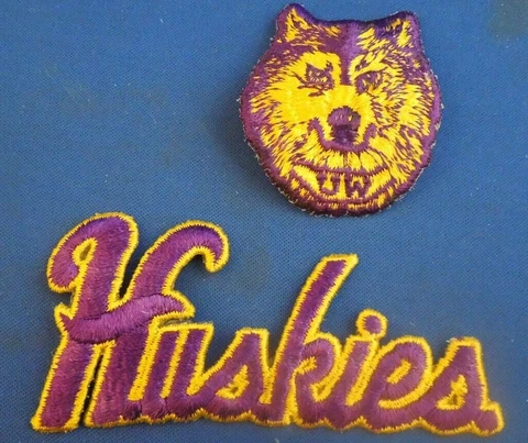 2 University of Washington Huskies Patches- 1 Mascot & 1 "Huskies"- Lot #5 Cover