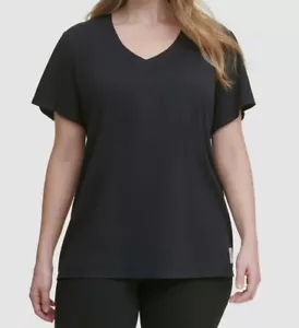 Calvin Klein Women's Black Performance Logo Patch V-Neck T-Shirt Plus Size 1X - Picture 1 of 1
