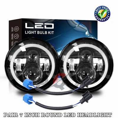 For Triumph TR6 1969-1976 Round Projector 7" LED Headlights Halo Angel Eyes DRL Foto 1 de 4