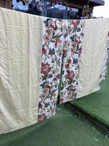 Handmade Buttermilk & Floral Trimmed Lined Curtains 3”heads Tape 112”L X48”W - Picture 1 of 7