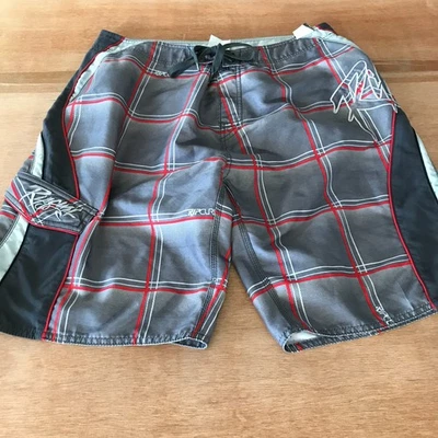 Pantalones Cortos de Natación Rip Curl Board Hombres 36 Gris A Cuadros Corbata Cintura Bolsillo Playa Atletismo Foto 1 de 4