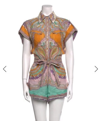Zimmermann Multicolor Linen Print Paisley Romper • 0 • Excellent Condition - Image 1 of 4