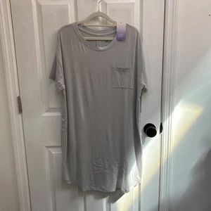Neu mit Etikett Sterne über Rundhalsausschnitt Schlafshirt weiches Kleid Tasche Größe Large grau gestreift - Bild 1 von 19