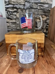 2 American Flag Pledge Allegiance Clear Mugs VTG Patriotic Nation Seal President - Picture 1 of 11