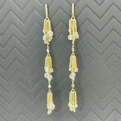Pendientes lineales Kendra Scott Billie tono dorado cristal borla gota declaración Foto 1 de 4
