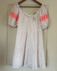 NWT LOFT ANN TAYLOR Dot Embroidered Tiered Swing Off Shoulder Summer Dress Sz M - Picture 1 of 16