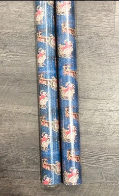 Flying Santa Reindeer Sleigh Vintage Christmas Wrapping Paper Gift Wrap 2 Rolls - Image 1 of 4