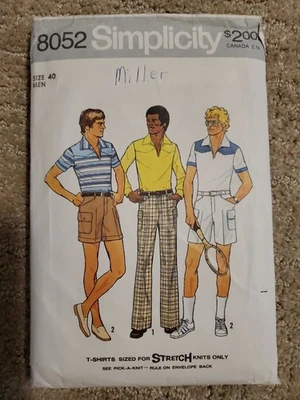 VTG 70s Simplicity Sew Pattern 8052 Mens Cargo Shorts Pants Knit Shirt Chest 40 - Image 1 of 2