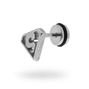 Body Piercing Barbell mm 12 con Triangolo Superman e Fake Plug mm 6.5 in Acciaio - Picture 1 of 1