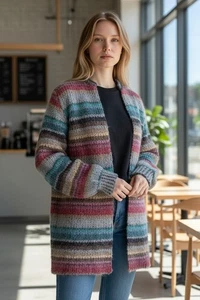 80s Union Made Koret Multi-Color Mohair Duster Cardigan Lagenlook Shaggy LG - Bild 1 von 11