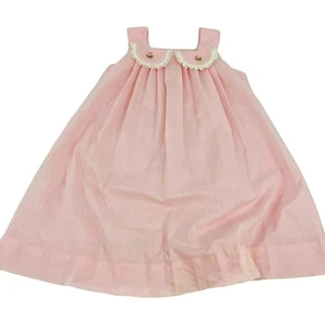 Vintage 60s Girls Kate Greenaway Pink Dress with Floral Rosette Size 6 - Picture 1 of 10
