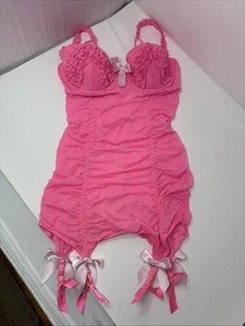 Victoria’s Secret Sexy Little Things Pink Lingerie Teddy Garters Sz 34D - Picture 1 of 5