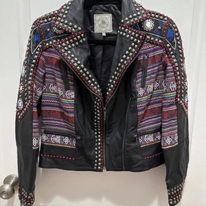 Double D Ranch Motorradjacke schwarz verziert Leder Größe XS - Bild 1 von 10