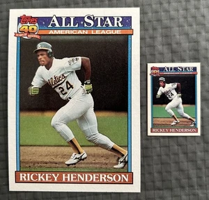 Rickey Henderson 2 carte, Topps 40 anni 1991 #391 variante regolare e micro F* - Foto 1 di 6