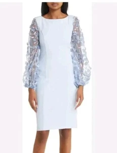 Vestido Vaina Eliza J Floral Manga Globo Azul Claro Talla 12 - Imagen 1 de 5