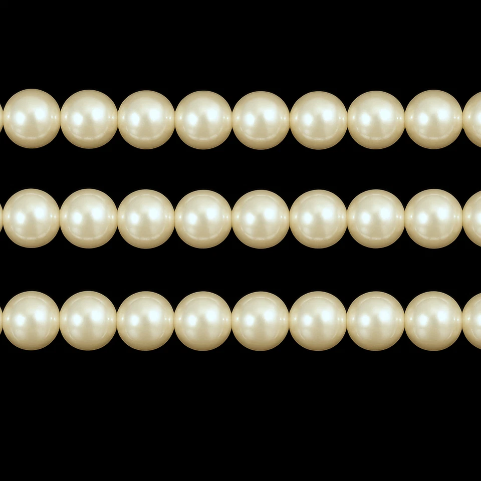 a String of Ca.75 Cm Ivory Cream 8 Mm Round Quality Glass Pearl Beads 100 Pcs
