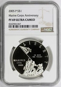 2005-P $1 Marine Corps Silver Dollar Commemorative NGC PF69 Ultra Cameo - Picture 1 of 4