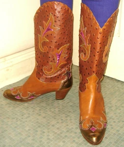 Sebastian Milano Cuero 4 37 £600 Festival Vintage Marrón Vaquero Botas de Becerro - Imagen 1 de 11
