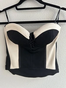 Neu mit Etikett neu Bebe XS Bustier Korsett schwarz elfenbein Colorblock Top abnehmbare Träger - Bild 1 von 12