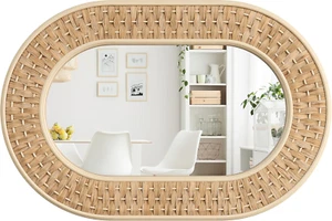 Rattan Bathroom Mirror – Rustic Farmhouse Style Handmade Wicker Rattan Frame - B - Picture 1 of 7