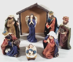 Belén NAVIDAD 9p Pintado a Mano 8""T Estatuillas Navidad Vacaciones - Imagen 1 de 11