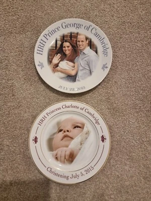 HRH PRINCE GEORGE AND HRH PRINCESS CHARLOTTE PLATES WORCESTER/DAILY MAIL - Image 1 of 3