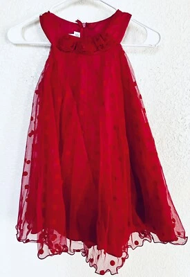 Vestido Columpio Bonnie Jean Niña Talla 6 Rojo Gasa (Lunares Terciopelo) Foto 1 de 4