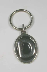 Silver tone black INITIAL "D" KEYCHAIN vintage metal oval keychain used - Picture 1 of 2
