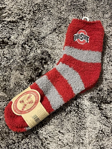 Ohio State Stripe Socks Fuzzy Buckeyes Scarlet & Gray OSU Ankle Warm Comfortable Cover