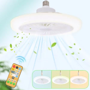 Fan For E27 Socket Light With Remote, Ceiling Fan Adjustable Smart LED Fan - Picture 1 of 12