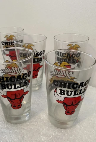 Lot 5 Chicago Bulls Miller Genuine Draft MGD Beer Pint Glasses Rare 90’s Set Cover