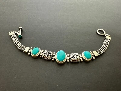 "Brazalete QVC Ovalado Turquesa Esterlina 8"" Graduado Bali Suroeste Palanca $308" Foto 1 de 4