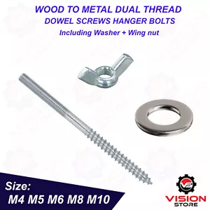 M4 M6 M8 M10 WOOD TO METAL DOWELS HANGER BOLTS SCREWS + WING NUTS WASHERS KIT - Picture 1 of 19