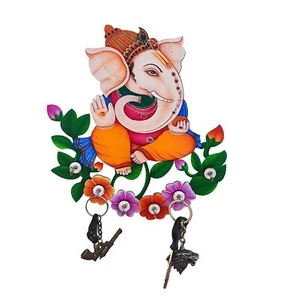 Wooden 6 Hook Ganesh Ji Wall Key Holder US - Picture 1 of 2