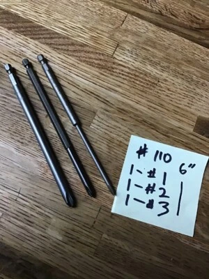 Lot of 3 New Apex 4488-#1, 492-#2, 493 #3 Phillips Bits 6" Long