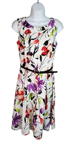 Abito da donna astratto floreale ALYX taglia 6 senza maniche con cintura lunghezza ginocchio