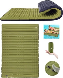 Camping Sleeping Pad, Extra Thickness 4 Inch Inflatable Full, Green Navy Blue  - Picture 1 of 6