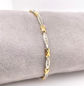 Silver & 9ct Yellow Gold Diamond Bracelet 20cm 6.37g Preloved VAL $1800 - Picture 1 of 9