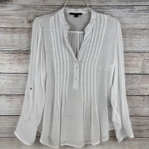 Zac & Rachel Biesen Bluse Popover V-Ausschnitt transparent Rollriegelärmel weiß - Bild 1 von 10