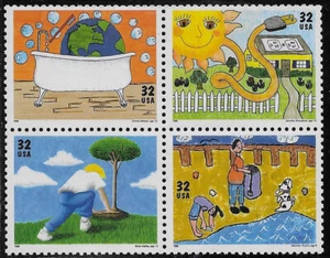 Scott 2951-54, Kids Care About the Environment, 1995, postfrischer 4er Block, OG, NH - Bild 1 von 1