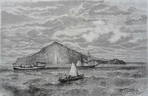 INDONESIEN - Der VULKAN "ANAK KRAKATOA": RAKATA PEAK - Radierung aus dem 19. Jahrhundert - Bild 1 von 3