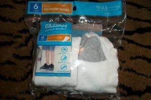 Gildan Smart Basic Boys No Show Socks 6-Pair Fits Shoe Size 10-2.5 White w/ Gray - Picture 1 of 2