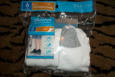 Gildan Smart Basic Boys No Show Socks 6-Pair Fits Shoe Size 10-2.5 White w/ Gray - Image 1 of 2