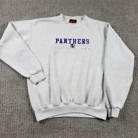 Vintage NORTHERN IOWA PANTHERS Sweatshirt Mens Large Gray Sweater NCAA Football Cover