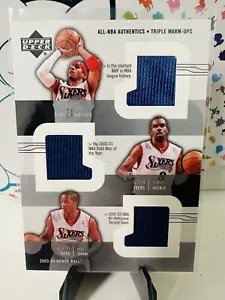 03-04 Upper Deck Honor Roll Triple Warm Ups 76ers Iverson, Snow, McKie gioco indossato - Foto 1 di 2