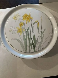 BLOCK BERNARDA DAFFODIL 1983 MARY LOU GOERTZEN 12.5" PEDESTAL FOOTED CAKE PLATE - Picture 1 of 8
