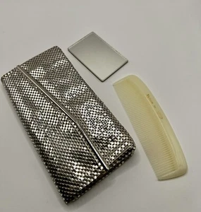 Silver Mesh Envelope Clutch Handbag Wallet Whiting & Davis Vntg Evening Minty - Picture 1 of 12