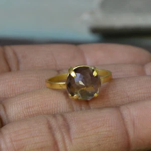 Rose Cut Brown Smoky Quartz 14K Yellow Gold Wedding Gift Ring Size 7 - Picture 1 of 6